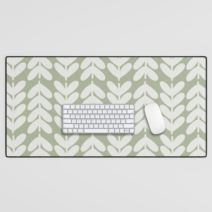 Leaves and Stems Chunky Knit Botanical Pattern in Pale Gray and Sage Green Desk Mat Gallery Image 1
