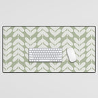 Leaves and Stems Chunky Knit Botanical Pattern in Pale Gray and Sage Green Desk Mat Gallery Image 1