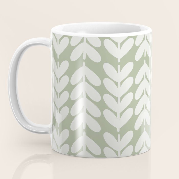 Leaves and Stems Chunky Knit Botanical Pattern in Pale Gray and Sage Green Coffee Mug Gallery Image 3