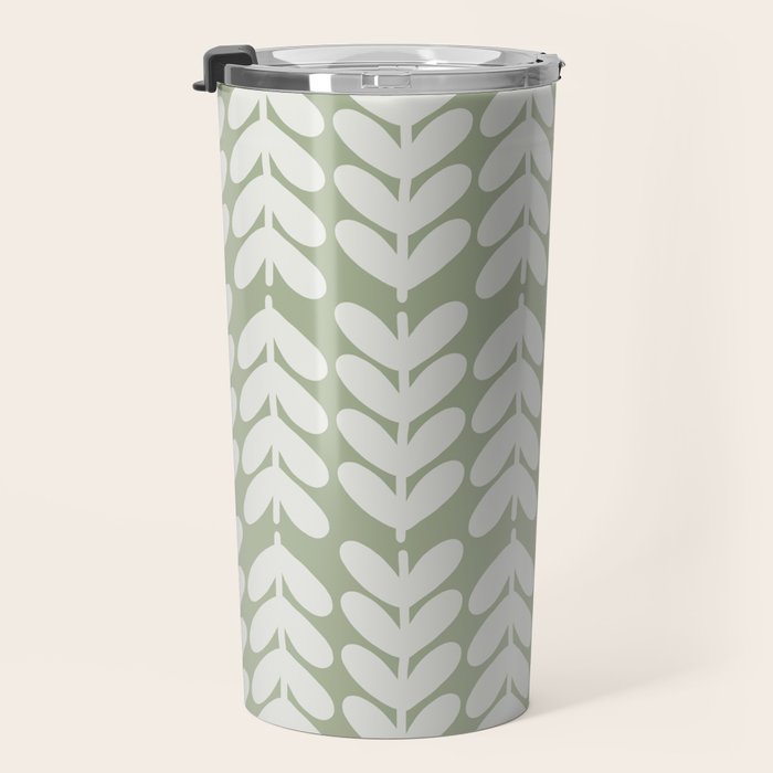 Leaves and Stems Chunky Knit Botanical Pattern in Pale Gray and Sage Green Travel Mug Gallery Image 3