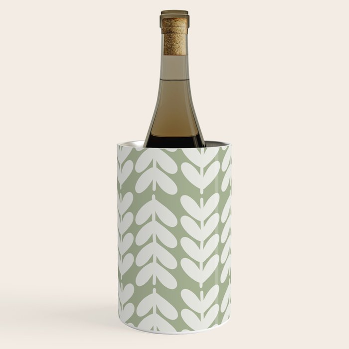 Leaves and Stems Chunky Knit Botanical Pattern in Pale Gray and Sage Green Wine Chiller Gallery Image 2