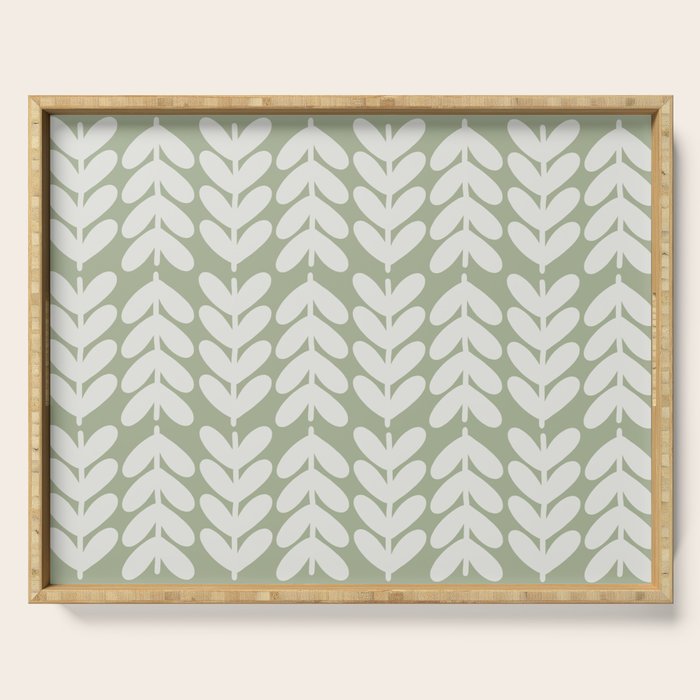 Leaves and Stems Chunky Knit Botanical Pattern in Pale Gray and Sage Green Serving Tray Gallery Image 1