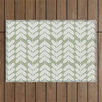 Leaves and Stems Chunky Knit Botanical Pattern in Pale Gray and Sage Green Outdoor Rug Gallery Image 1
