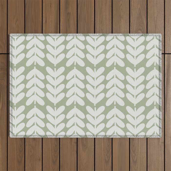 Leaves and Stems Chunky Knit Botanical Pattern in Pale Gray and Sage Green Outdoor Rug Gallery Image 1