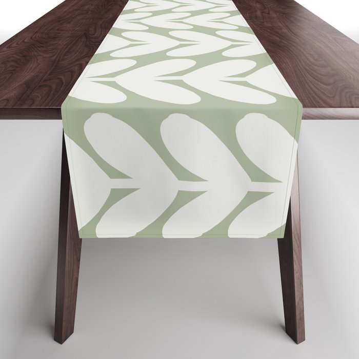 Leaves and Stems Chunky Knit Botanical Pattern in Pale Gray and Sage Green Table Runner Gallery Image 1