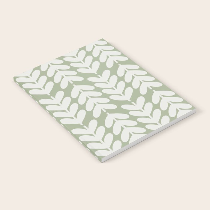 Leaves and Stems Chunky Knit Botanical Pattern in Pale Gray and Sage Green Notebook Gallery Image 2