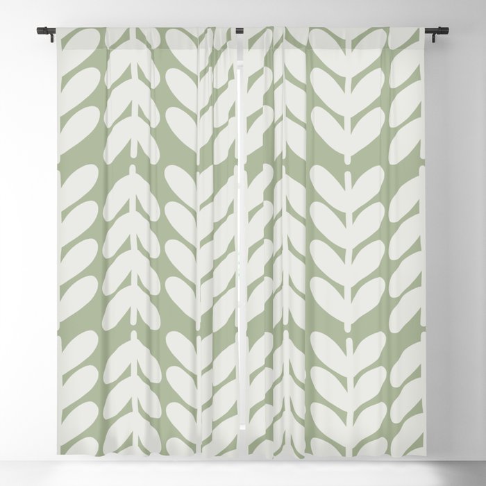 Leaves and Stems Chunky Knit Botanical Pattern in Pale Gray and Sage Green Window Curtain Gallery Image 5