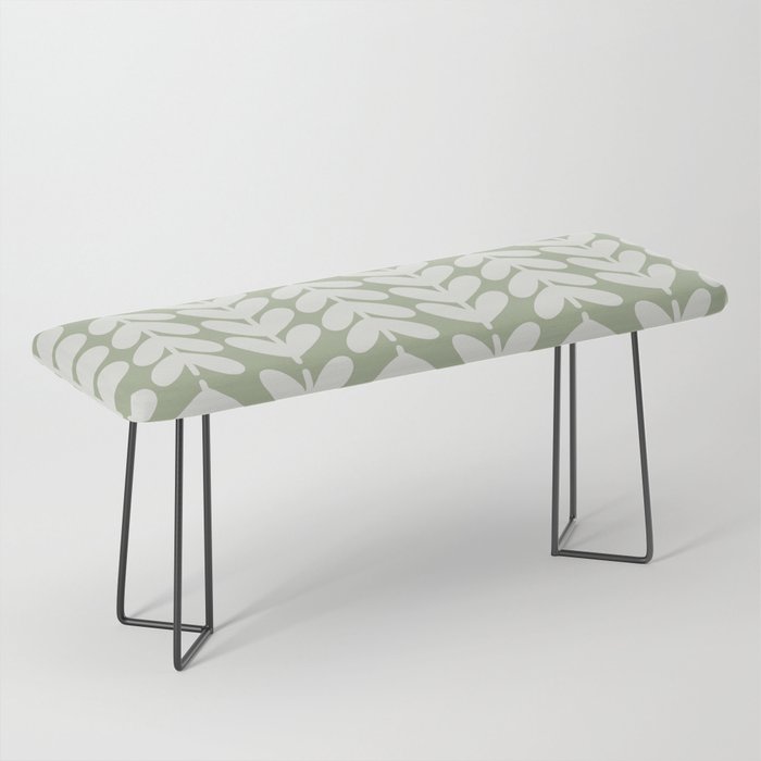 Leaves and Stems Chunky Knit Botanical Pattern in Pale Gray and Sage Green Bench Gallery Image 1