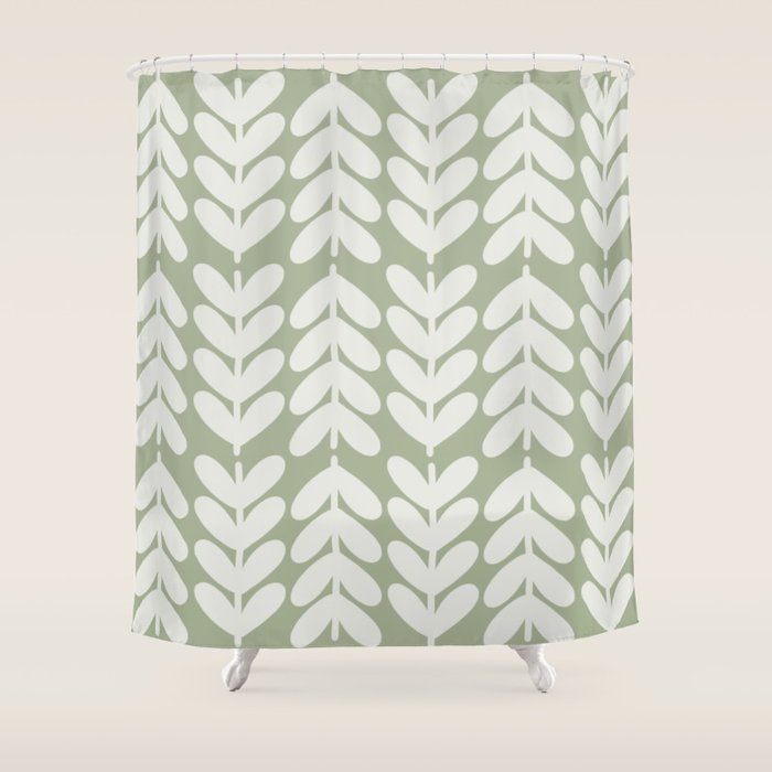 Leaves and Stems Chunky Knit Botanical Pattern in Pale Gray and Sage Green Shower Curtain Gallery Image 1