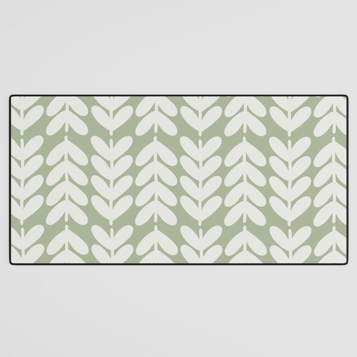 Leaves and Stems Chunky Knit Botanical Pattern in Pale Gray and Sage Green Desk Mat Gallery Image 3