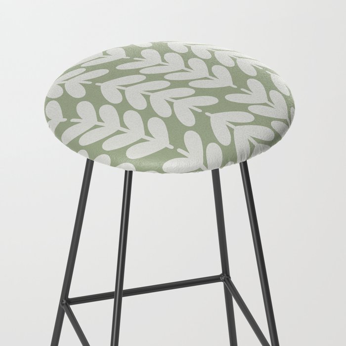 Leaves and Stems Chunky Knit Botanical Pattern in Pale Gray and Sage Green Stool Gallery Image 2