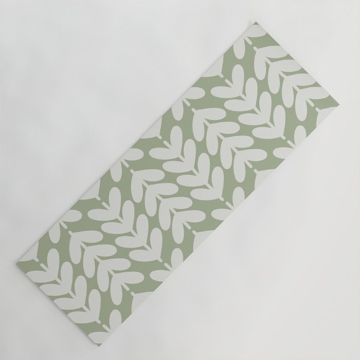 Leaves and Stems Chunky Knit Botanical Pattern in Pale Gray and Sage Green Yoga Mat Gallery Image 1