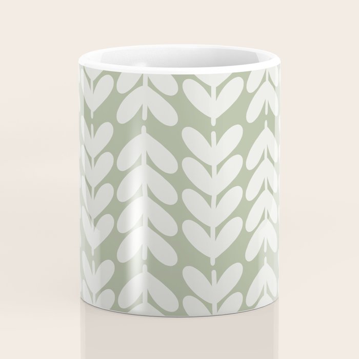 Leaves and Stems Chunky Knit Botanical Pattern in Pale Gray and Sage Green Coffee Mug Gallery Image 4