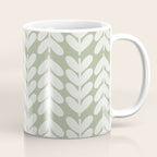 Leaves and Stems Chunky Knit Botanical Pattern in Pale Gray and Sage Green Coffee Mug Gallery Image 1