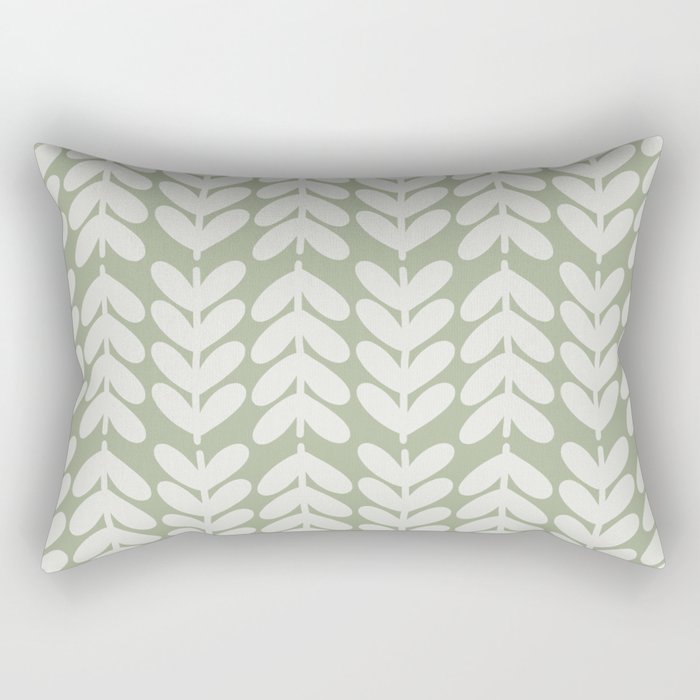 Leaves and Stems Chunky Knit Botanical Pattern in Pale Gray and Sage Green Rectangular Pillow Gallery Image 1