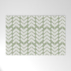 Leaves and Stems Chunky Knit Botanical Pattern in Pale Gray and Sage Green Welcome Mat Gallery Image 1