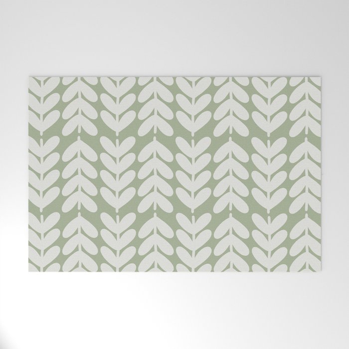 Leaves and Stems Chunky Knit Botanical Pattern in Pale Gray and Sage Green Welcome Mat Gallery Image 1