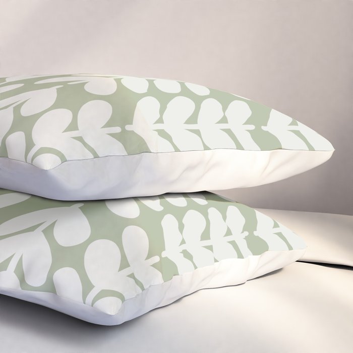 Leaves and Stems Chunky Knit Botanical Pattern in Pale Gray and Sage Green Pillow Sham Gallery Image 3
