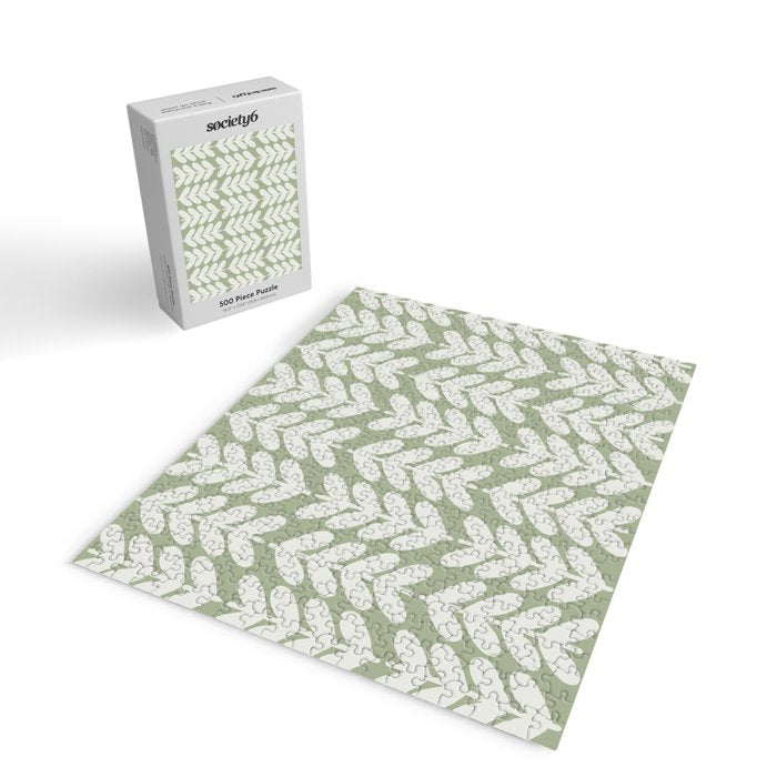 Leaves and Stems Chunky Knit Botanical Pattern in Pale Gray and Sage Green Jigsaw Puzzle Gallery Image 2