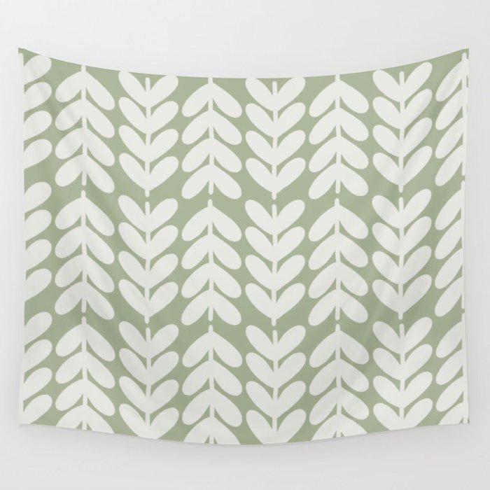 Leaves and Stems Chunky Knit Botanical Pattern in Pale Gray and Sage Green Wall Tapestry Gallery Image 4