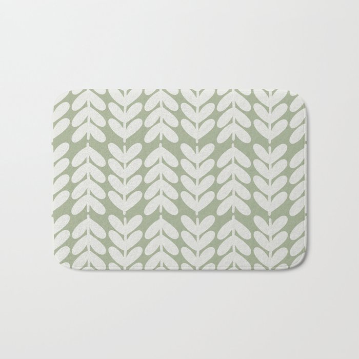 Leaves and Stems Chunky Knit Botanical Pattern in Pale Gray and Sage Green Bath Mat Gallery Image 1