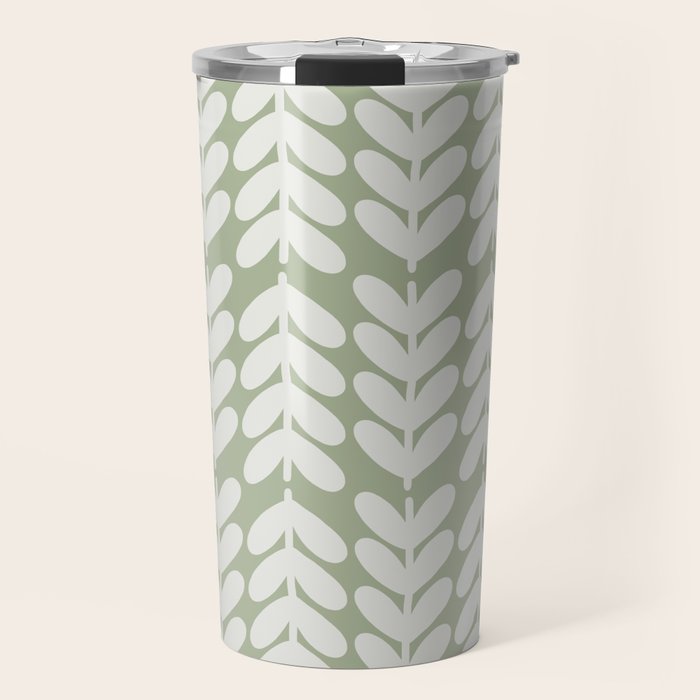 Leaves and Stems Chunky Knit Botanical Pattern in Pale Gray and Sage Green Travel Mug Gallery Image 1