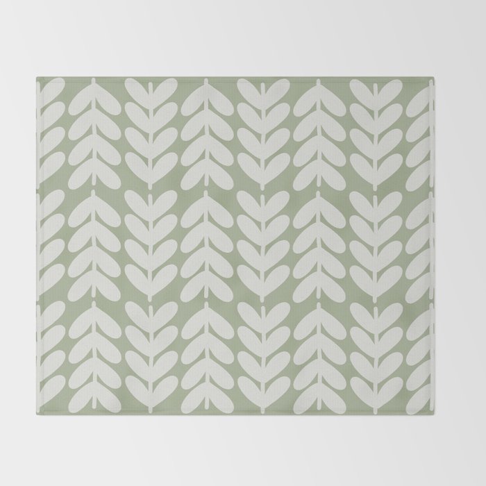 Leaves and Stems Chunky Knit Botanical Pattern in Pale Gray and Sage Green Throw Blanket Gallery Image 2