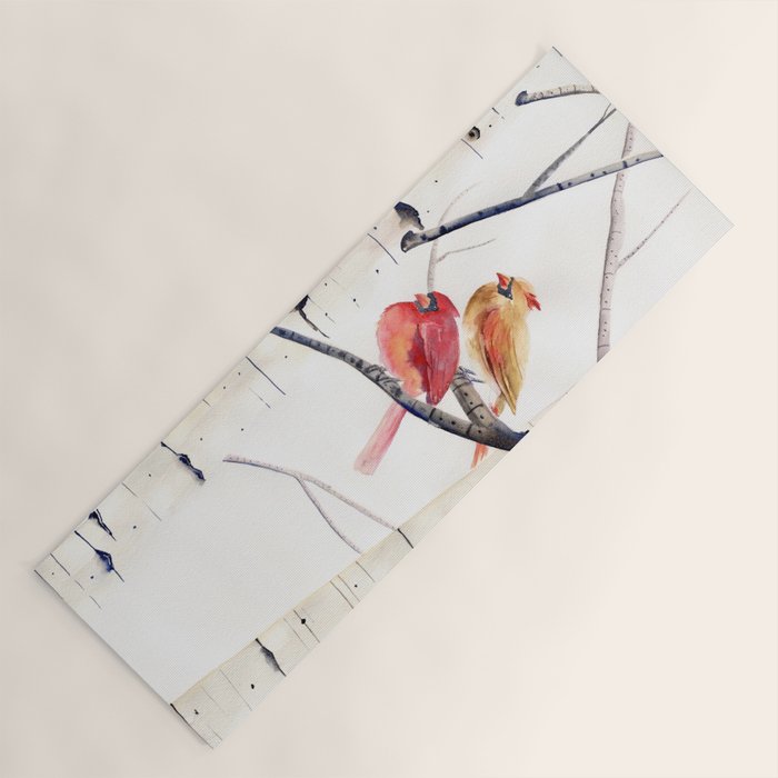Cardinals and Birch Trees  Yoga Mat Gallery Image 1
