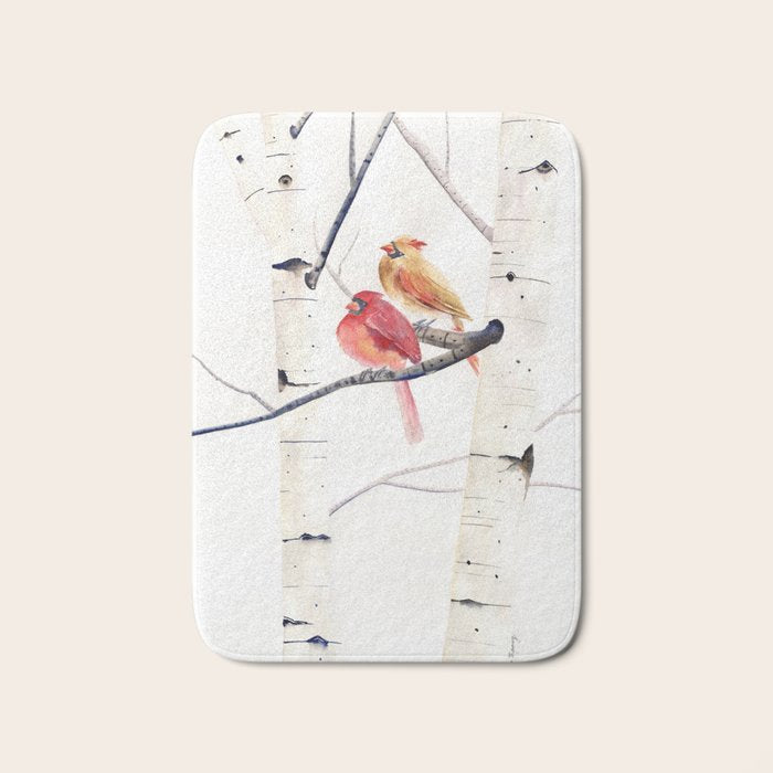 Cardinals and Birch Trees  Bath Mat Gallery Image 1