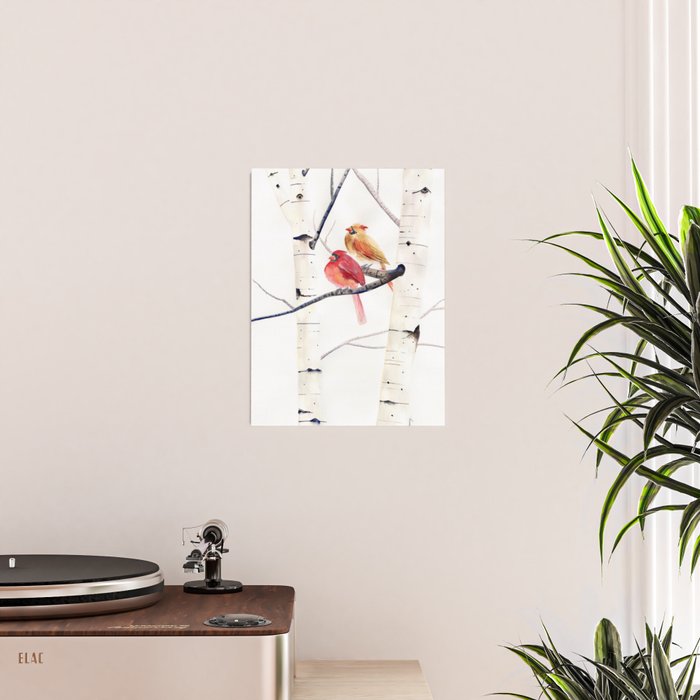 Cardinals and Birch Trees  Poster Gallery Image 2
