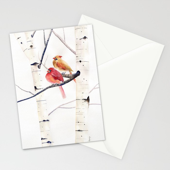 Cardinals and Birch Trees  Stationery Card Gallery Image 2