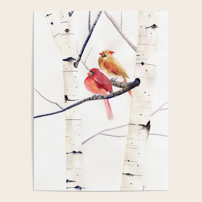 Cardinals and Birch Trees  Poster Gallery Image 4