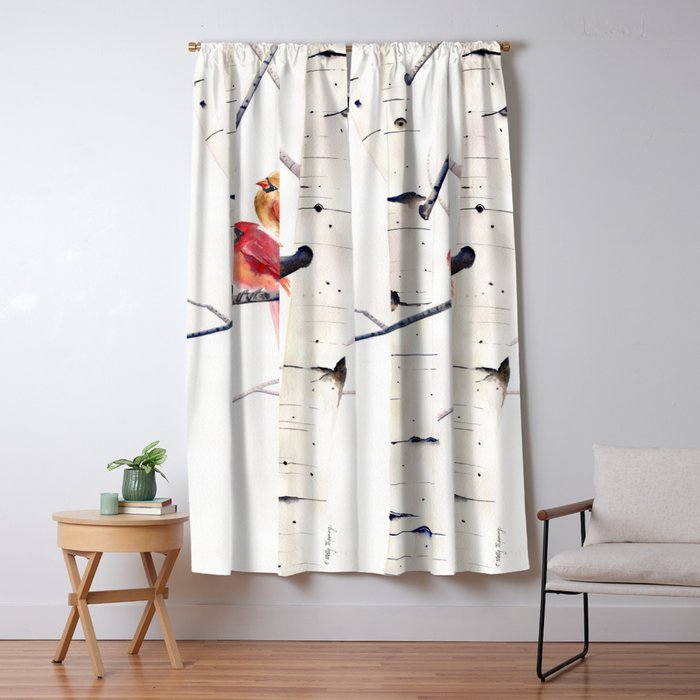 Cardinals and Birch Trees  Window Curtain Gallery Image 5