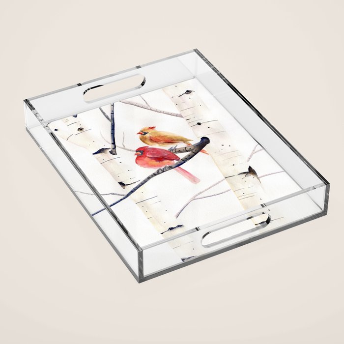 Cardinals and Birch Trees  Acrylic Tray Gallery Image 1