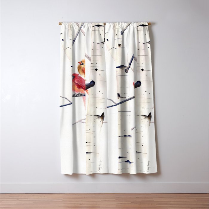 Cardinals and Birch Trees  Window Curtain Gallery Image 3