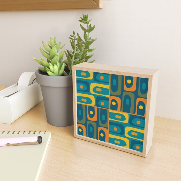 Mid Century Modern Piquet Retro Abstract Multi Pattern in Moroccan Blue Teal Orange Olive Mustard Mini Art Print Gallery Image 2