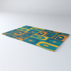Mid Century Modern Piquet Retro Abstract Multi Pattern in Moroccan Blue Teal Orange Olive Mustard Rug Gallery Image 3