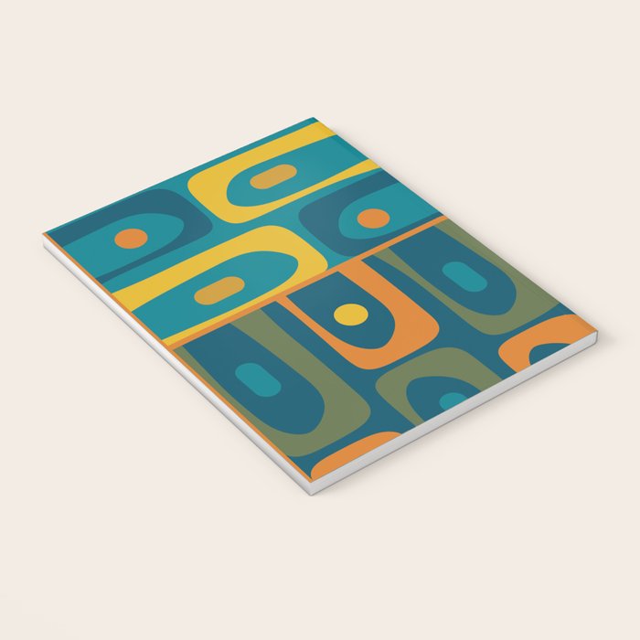 Mid Century Modern Piquet Retro Abstract Multi Pattern in Moroccan Blue Teal Orange Olive Mustard Notebook Gallery Image 3