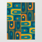Mid Century Modern Piquet Retro Abstract Multi Pattern in Moroccan Blue Teal Orange Olive Mustard Poster Gallery Image 4