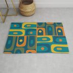 Mid Century Modern Piquet Retro Abstract Multi Pattern in Moroccan Blue Teal Orange Olive Mustard Rug Gallery Image 1