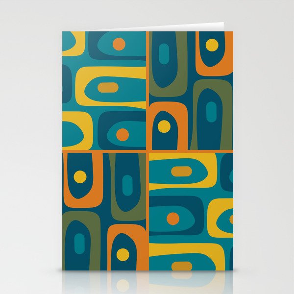 Mid Century Modern Piquet Retro Abstract Multi Pattern in Moroccan Blue Teal Orange Olive Mustard Stationery Card Gallery Image 1