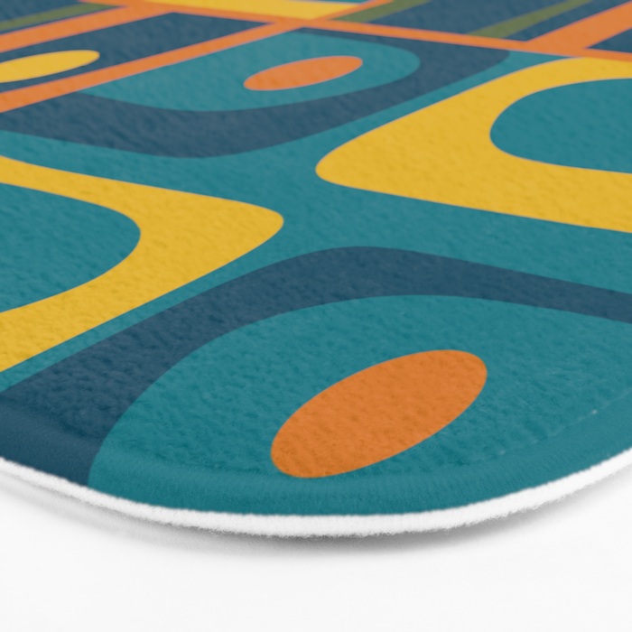 Mid Century Modern Piquet Retro Abstract Multi Pattern in Moroccan Blue Teal Orange Olive Mustard Bath Mat Gallery Image 3