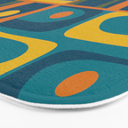 Mid Century Modern Piquet Retro Abstract Multi Pattern in Moroccan Blue Teal Orange Olive Mustard Bath Mat Gallery Image 3