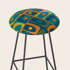 Mid Century Modern Piquet Retro Abstract Multi Pattern in Moroccan Blue Teal Orange Olive Mustard Stool Gallery Image 2
