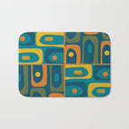Mid Century Modern Piquet Retro Abstract Multi Pattern in Moroccan Blue Teal Orange Olive Mustard Bath Mat Gallery Image 1