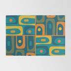 Mid Century Modern Piquet Retro Abstract Multi Pattern in Moroccan Blue Teal Orange Olive Mustard Rug Gallery Image 2