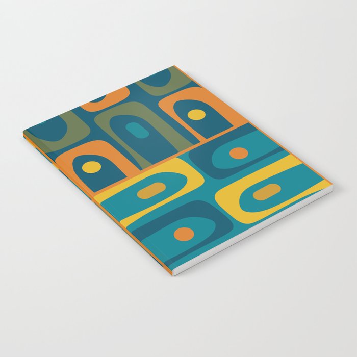 Mid Century Modern Piquet Retro Abstract Multi Pattern in Moroccan Blue Teal Orange Olive Mustard Notebook Gallery Image 1