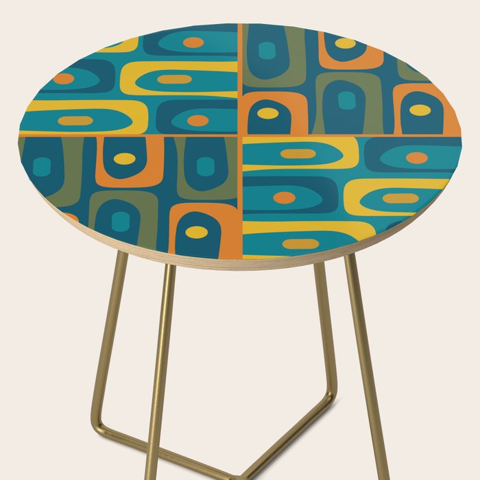 Mid Century Modern Piquet Retro Abstract Multi Pattern in Moroccan Blue Teal Orange Olive Mustard Side Table Gallery Image 2