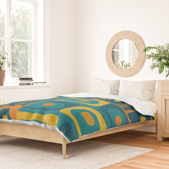 Mid Century Modern Piquet Retro Abstract Multi Pattern in Moroccan Blue Teal Orange Olive Mustard Duvet Cover Gallery Image 2