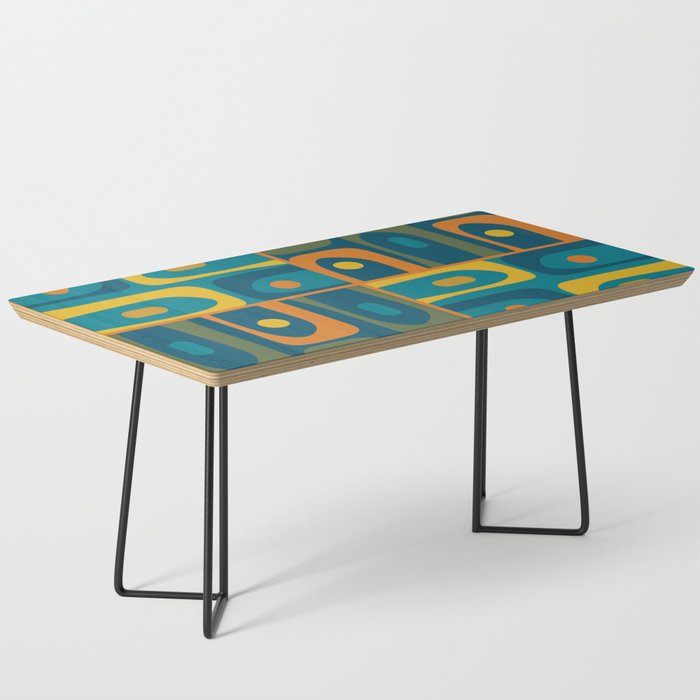 Mid Century Modern Piquet Retro Abstract Multi Pattern in Moroccan Blue Teal Orange Olive Mustard Coffee Table Gallery Image 1